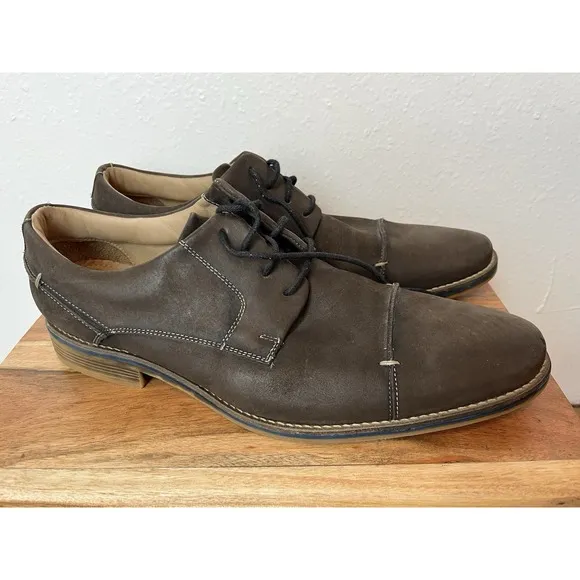 Belvedere Paris Stone Brown Cap Toe Leather Lace Up Dress Shoes Mens Size 12 D