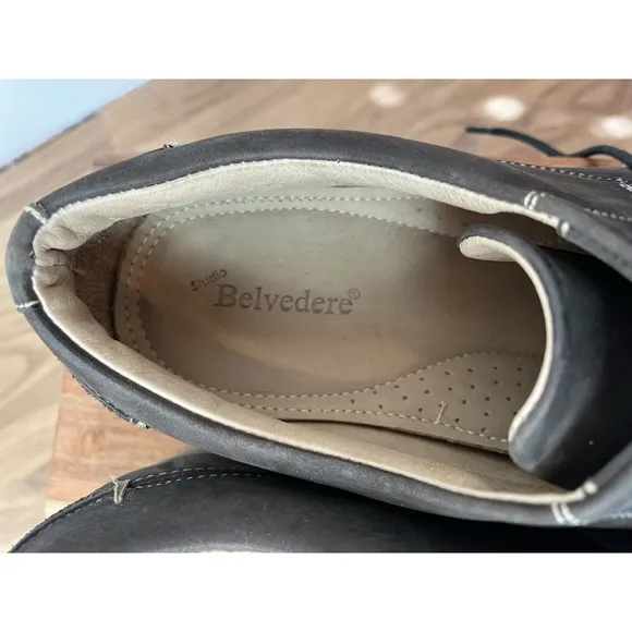 Belvedere Paris Stone Brown Cap Toe Leather Lace Up Dress Shoes Mens Size 12 D