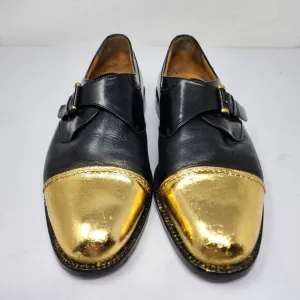 Bespoke Mezlan Istanbul Black Monkstrap Gold Foil Captoe, Men's 8.5