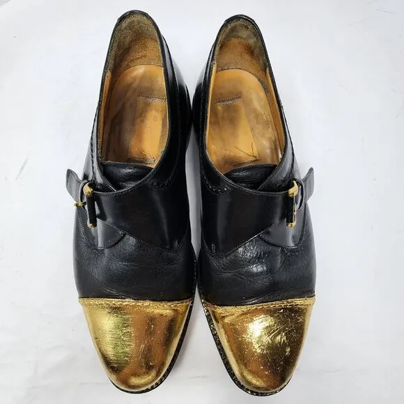 Bespoke Mezlan Istanbul Black Monkstrap Gold Foil Captoe, Men's 8.5