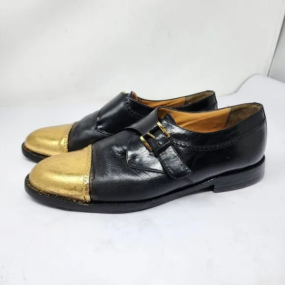 Bespoke Mezlan Istanbul Black Monkstrap Gold Foil Captoe, Men's 8.5