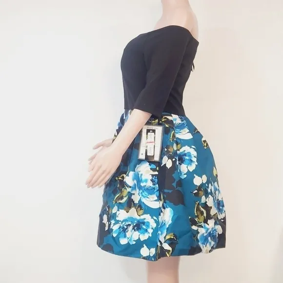 BESTY &amp; ADAM Caipirinha Cocktail Blue &amp; Black Mini Dress With Pockets Size 10