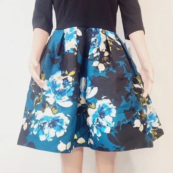 BESTY &amp; ADAM Caipirinha Cocktail Blue &amp; Black Mini Dress With Pockets Size 10