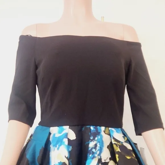BESTY &amp; ADAM Caipirinha Cocktail Blue &amp; Black Mini Dress With Pockets Size 10