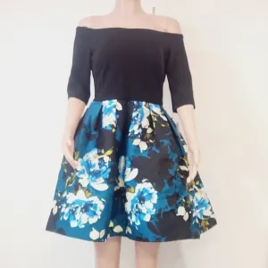 BESTY &amp; ADAM Caipirinha Cocktail Blue &amp; Black Mini Dress With Pockets Size 10