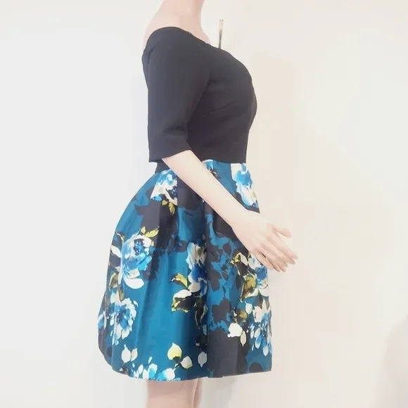 BESTY &amp; ADAM Caipirinha Cocktail Blue &amp; Black Mini Dress With Pockets Size 10