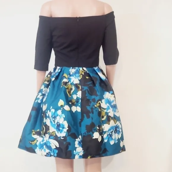 BESTY &amp; ADAM Caipirinha Cocktail Blue &amp; Black Mini Dress With Pockets Size 10