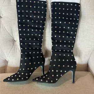 Betsey Johnson Black Heeled Boots with Polka Dot Design