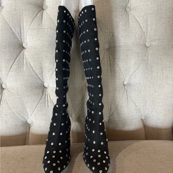 Betsey Johnson Black Heeled Boots with Polka Dot Design
