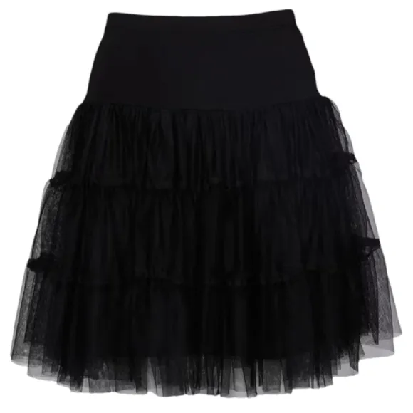 Betsey Johnson Black Tulle Tutu Skirt Size M Pull-On Layered Mini Spider Web