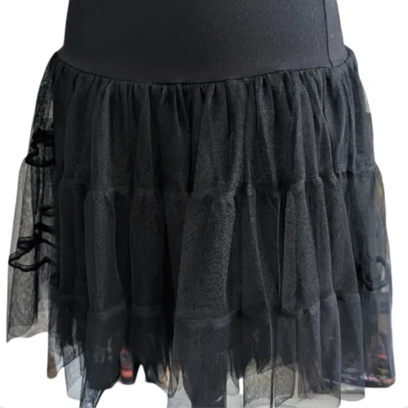 Betsey Johnson Black Tulle Tutu Skirt Size M Pull-On Layered Mini Spider Web
