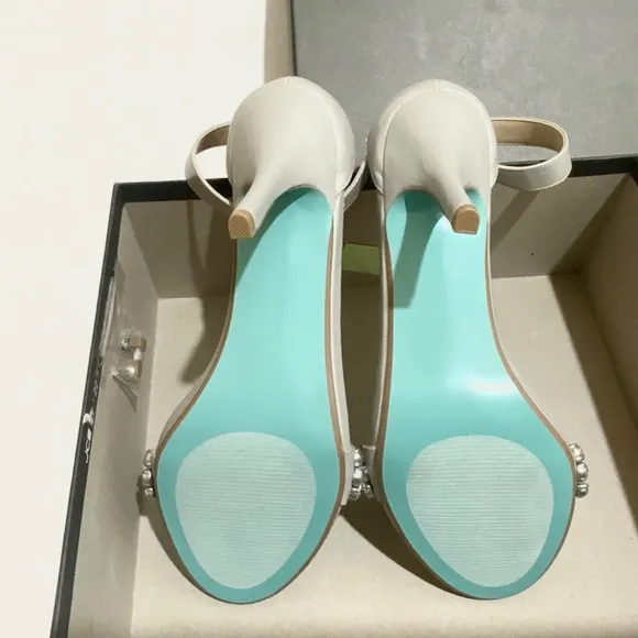 Betsey Johnson Erin Jeweled Ankle Strap Dress Sandals Silver Satin Stiletto Heel