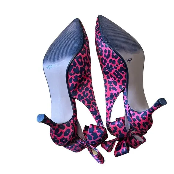 Betsey Johnson Red and Black Leopard Print Sling Backs Size 5.5