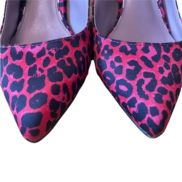 Betsey Johnson Red and Black Leopard Print Sling Backs Size 5.5