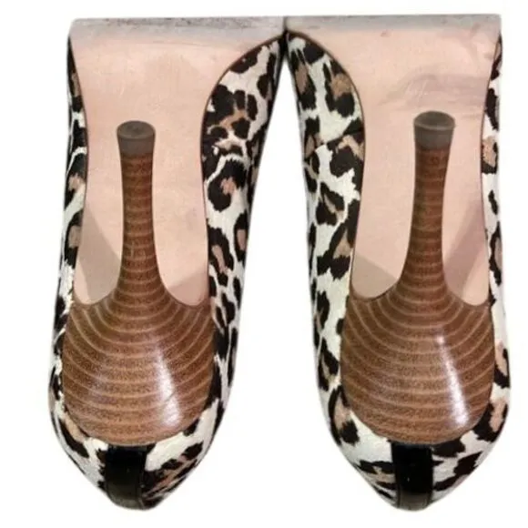 Beverly Feldman Leopard Print Peep-Toe‎ Pumps Zipper Bow Detail High Heel 9.5