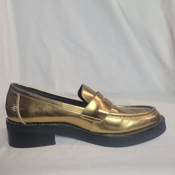 Bibi Lou Women's Jaya Loafers Gold Metallic Anthropologie Size 6
