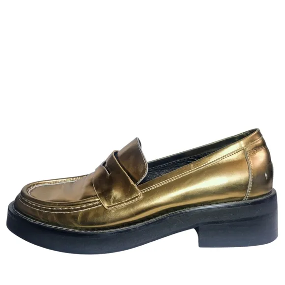 Bibi Lou Women's Jaya Loafers Gold Metallic Anthropologie Size 6