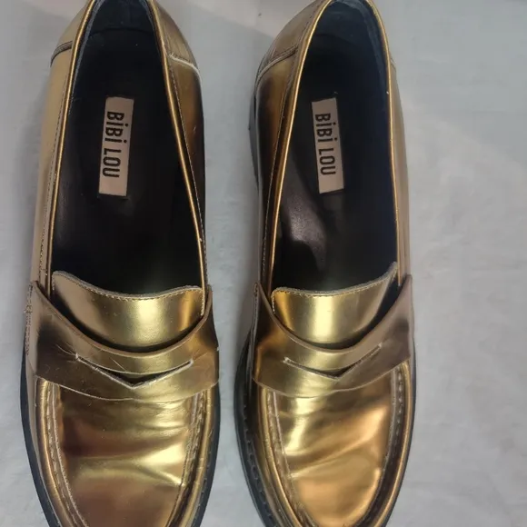 Bibi Lou Women's Jaya Loafers Gold Metallic Anthropologie Size 6