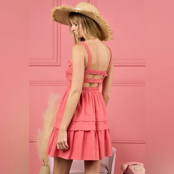 BiBi Smocked Ruffle Hem Mini Dress