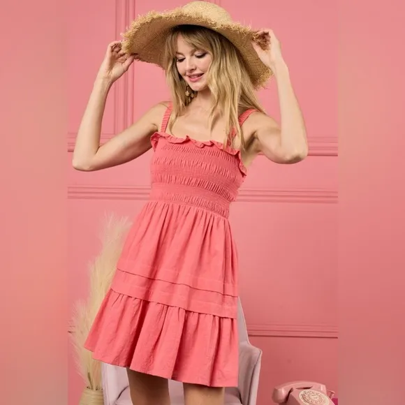 BiBi Smocked Ruffle Hem Mini Dress