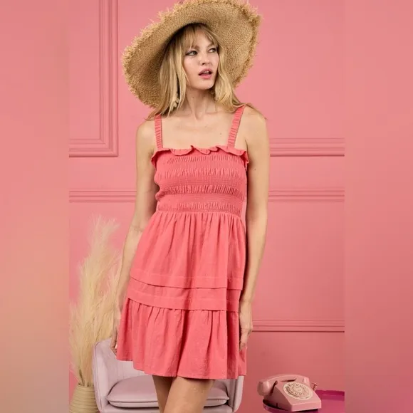 BiBi Smocked Ruffle Hem Mini Dress