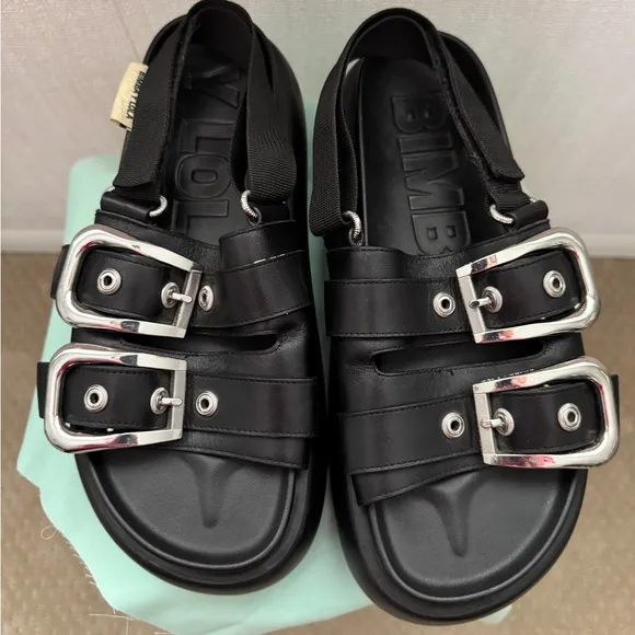 BIMBA Y LOLA Women’s Black Leather Platform Sandals-Size 40 or US 9 1/2