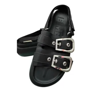 BIMBA Y LOLA Women’s Black Leather Platform Sandals-Size 40 or US 9 1/2