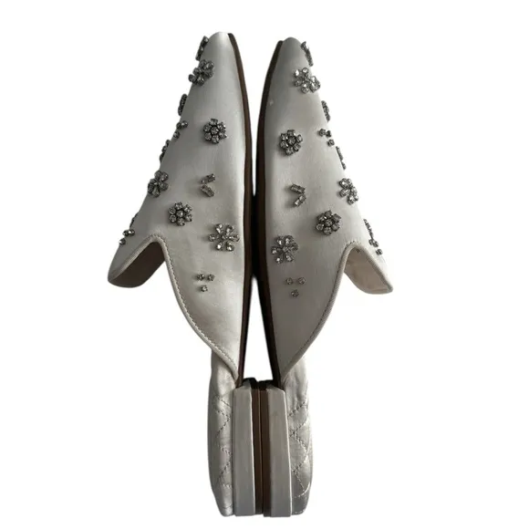 Birdies White Dove Crystal Embellished Bridal Satin Mules 9 Rhinestones Wedding