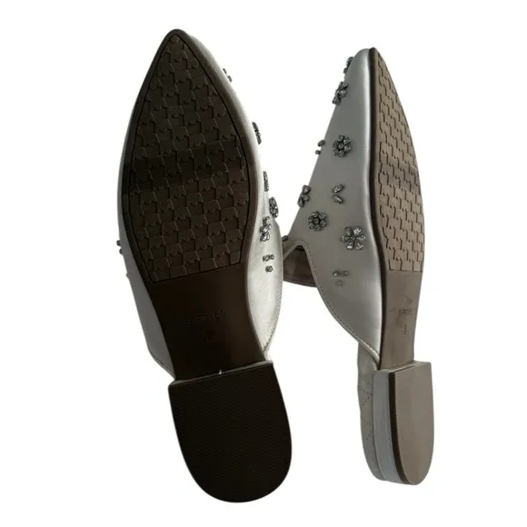 Birdies White Dove Crystal Embellished Bridal Satin Mules 9 Rhinestones Wedding