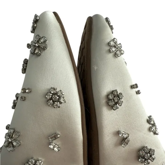 Birdies White Dove Crystal Embellished Bridal Satin Mules 9 Rhinestones Wedding