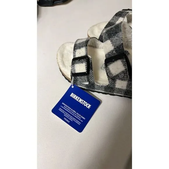 Birkenstock Arizona Plaid Shearling Sandals Black Wool Unisex Casual