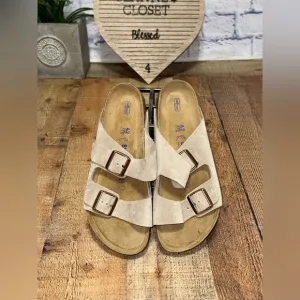 Birkenstock Arizona Soft Footbed Taupe Suede Leather Casual Unisex's Sandals