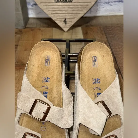 Birkenstock Arizona Soft Footbed Taupe Suede Leather Casual Unisex's Sandals