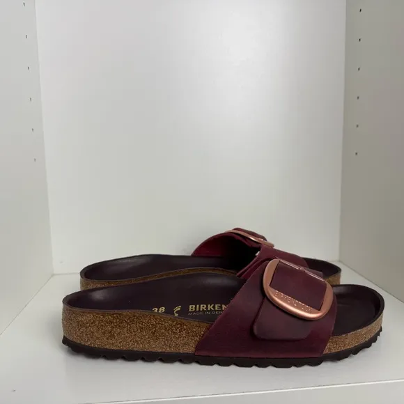 Birkenstock - Big Buckle Madrid - Burgundy/Rose Gold Buckle Sandals Size 38