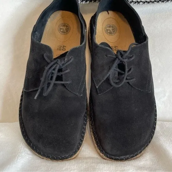 BIRKENSTOCK Gary Black Suede Leather Lace Up Flats Shoes Size 40