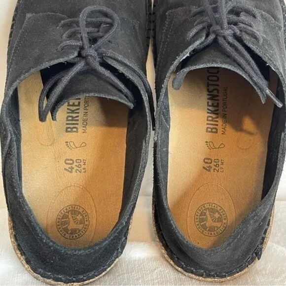 BIRKENSTOCK Gary Black Suede Leather Lace Up Flats Shoes Size 40