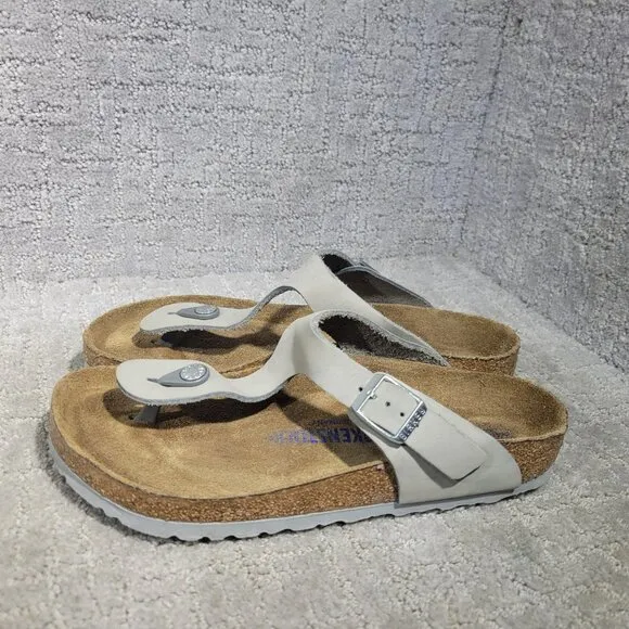 Birkenstock Gizeh Unisex Size EU 39 US L8 M6 Dove Gray Leather Thong Sandals