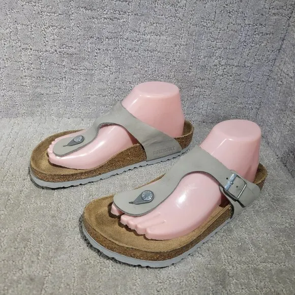 Birkenstock Gizeh Unisex Size EU 39 US L8 M6 Dove Gray Leather Thong Sandals