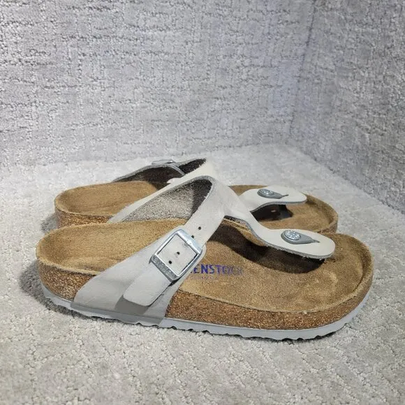 Birkenstock Gizeh Unisex Size EU 39 US L8 M6 Dove Gray Leather Thong Sandals