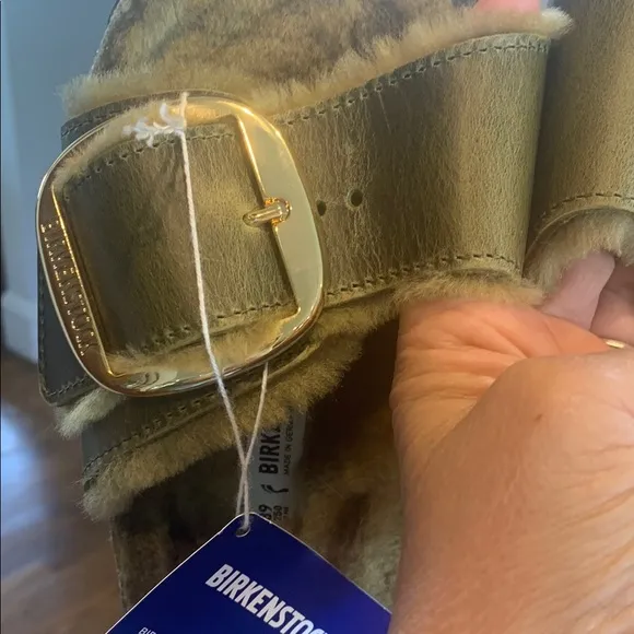 Birkenstock green Shearling Slide Sandals