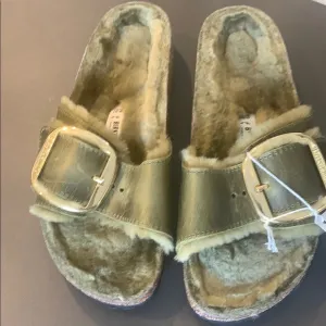 Birkenstock green Shearling Slide Sandals