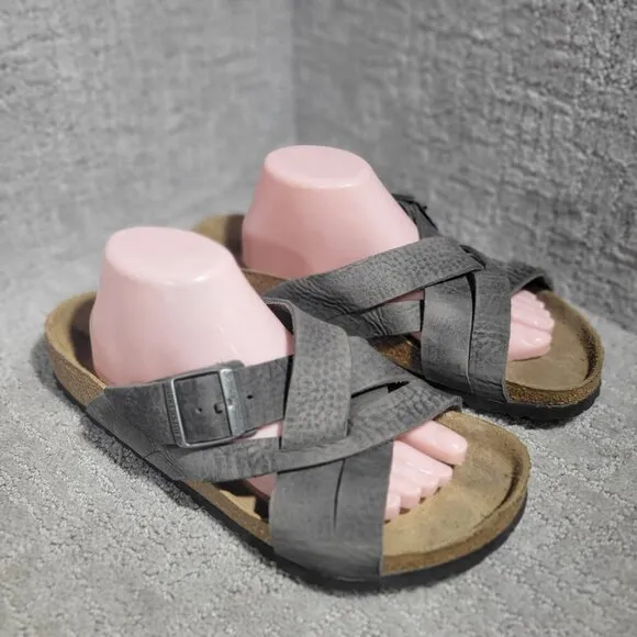 Birkenstock Lugano Men's Size 10 US Regular Dark Gray Leather Casual Sandals
