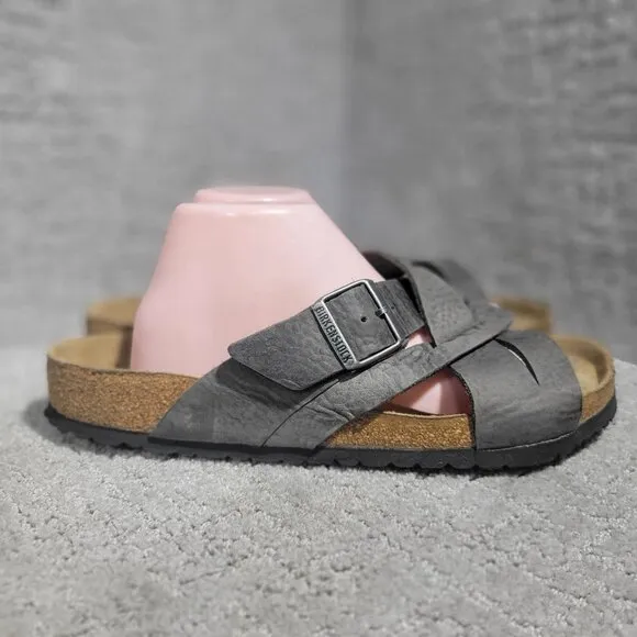 Birkenstock Lugano Men's Size 10 US Regular Dark Gray Leather Casual Sandals