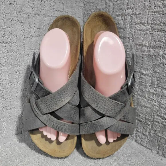 Birkenstock Lugano Men's Size 10 US Regular Dark Gray Leather Casual Sandals