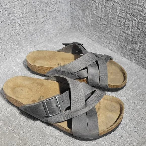 Birkenstock Lugano Men's Size 10 US Regular Dark Gray Leather Casual Sandals