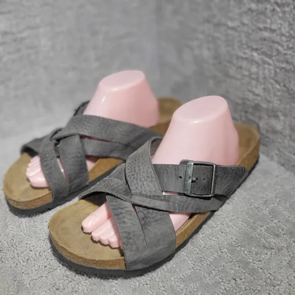 Birkenstock Lugano Men's Size 10 US Regular Dark Gray Leather Casual Sandals