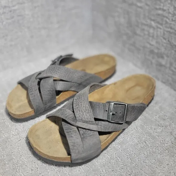 Birkenstock Lugano Men's Size 10 US Regular Dark Gray Leather Casual Sandals