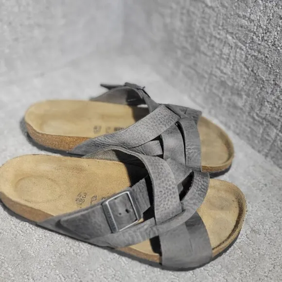 Birkenstock Lugano Men's Size 10 US Regular Dark Gray Leather Casual Sandals