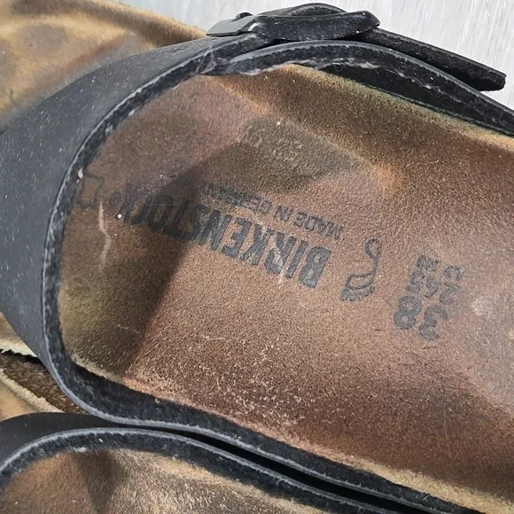 Birkenstock Women Gizeh Thong Black Leather Sandals Shoes Sz 38/7 Regular