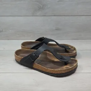 Birkenstock Women Gizeh Thong Black Leather Sandals Shoes Sz 38/7 Regular